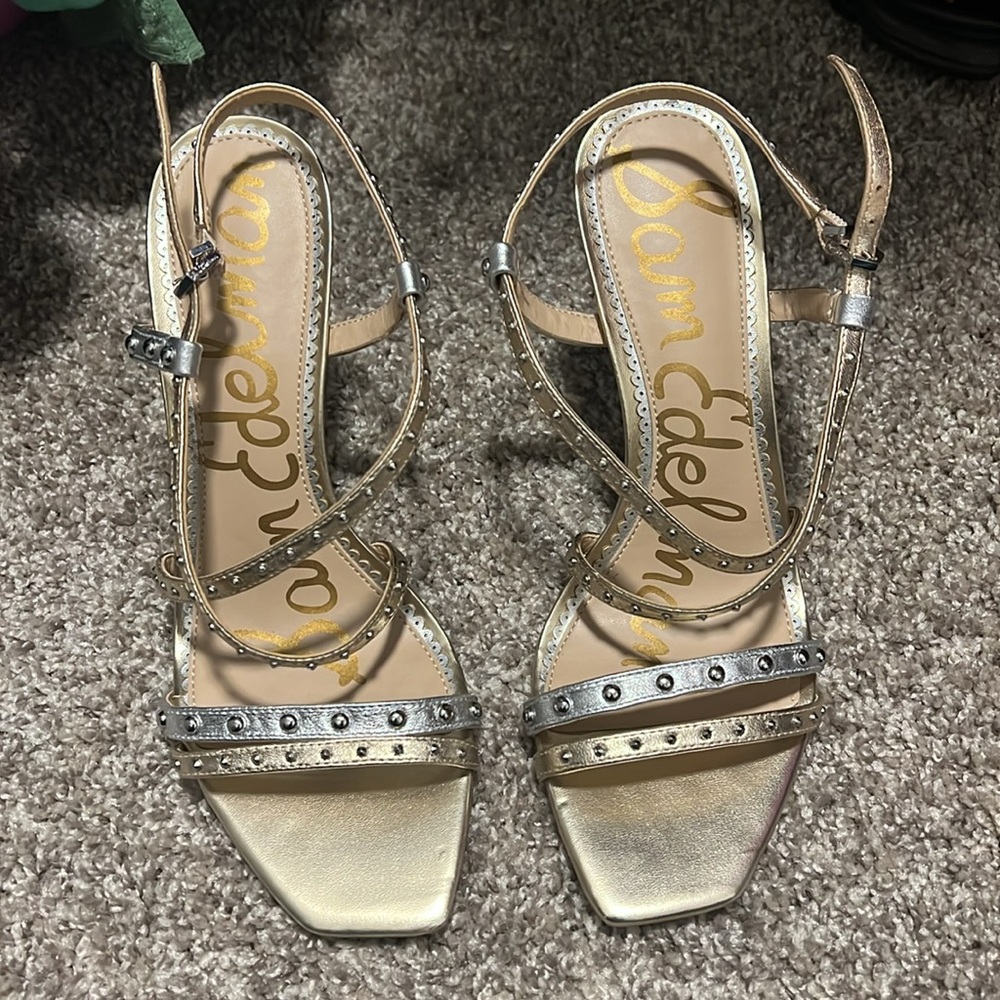 NEW Sam Edelman Lennox Studded Heels Gold/ Silver Metallic 8.5 NWOT - Picture 4 of 5